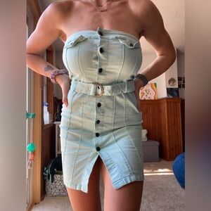 Mint colored denim dress